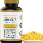 Omega 3 Fish Oil Supplement – 2000mg with EPA DHA & Vitamin E – Burpless, Triple Strength Support for Men & Women – 120 Easy Swallow Softgels