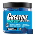 Creatine Monohydrate Infused Gummies, Blueberry Flavor, 120 Gummies, Muscle Growth, Strength, Energy, Pre-Workout, Vegan, Sugar-Free, Fitness Healthcare Supplement