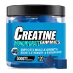 Creatine Monohydrate Infused Gummies, Blueberry Flavor, 120 Gummies, Muscle Growth, Strength, Energy, Pre-Workout, Vegan, Sugar-Free, Fitness Healthcare Supplement
