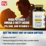 Omega 3 Fish Oil Supplement – 2000mg with EPA DHA & Vitamin E – Burpless, Triple Strength Support for Men & Women – 120 Easy Swallow Softgels - Image 4