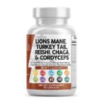 Lions Mane 20in1 Mushroom Supplement with Turkey Tail Reishi Cordyceps Chaga Maitake Meshima Poria Cocos Shiitake Oyster Porcini Enoki - 1 Pack