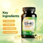 Vitamin D3 (5,000 IU) + K2 (MK-7) Made with Virgin Coconut Oil (Natural MCTs) - 90 Softgels (Pack of 1) - Helps Calcium Absorption for Bones, Teeth, Mood & Immune Health - Image 2