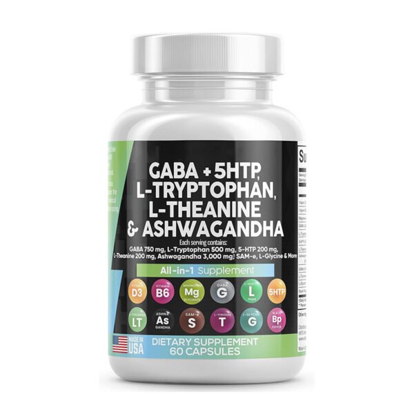 GABA 750mg 5 HTP 200mg L Tryptophan 500mg L Theanine 200mg Ashwagandha SAM-e L-Glycine - Mood Support Vitamins for Women and Men with L-Tyrosine