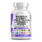 Magnesium Glycinate Complex 1000mg with L-Theanine 200mg Apigenin 50mg Citrate Taurate Supplement - 5-HTP GABA Passion Flower Lemon Balm L-Glycine Phosphatidylserine - 60 Count