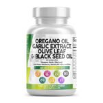Oregano Oil with Black Seed Oil Garlic Olive Leaf Extract - Oil of Oregano Capsules Immune Support Carvacrol & Thymoquinone Supplement for Women and Men + Elderberry Vitamin D3 & Zinc