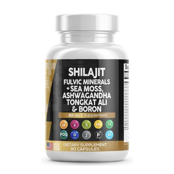 Shilajit Supplement for Men with Sea Moss, Tongkat Ali, Ashwagandha, Boron, Zinc, CoQ10, PQQ - Fulvic Acid Capsules - Energy Support - 90 Count - Resin, Gummy & Powder Alternative