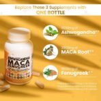 Ashwagandha Maca Root Fenugreek Supplement with Tongkat Ali Ginseng - Assists with Stress, Mood & Thyroid - Ashwagandha Capsules Fenugreek Caps - 1 Pack - Image 2