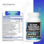 Sea Moss Black Seed Oil Ashwagandha Turmeric Bladderwrack Burdock & Vitamin C Vitamin D3 with Elderberry Manuka Dandelion Yellow Dock Iodine Chlorophyll ACV - Image 3