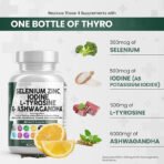 Selenium 300mcg Iodine 500mcg Thyroid Support for Women & Men | L Tyrosine 500mg Ashwagandha Supplement Bladderwrack, Turmeric, Kelp, Schisandra Zinc Pills Capsule Supplements - Image 3