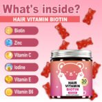 Biotin Gummies for Hair, Skin & Nails. 5,000 mcg High Potency Vegan Vitamins for Faster Hair Growth, Stronger Nails & Healthy Skin. with Vitamins C & E, 30 Gummies - Image 3