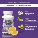 Magnesium Glycinate Complex 1000mg with L-Theanine 200mg Apigenin 50mg Citrate Taurate Supplement - 5-HTP GABA Passion Flower Lemon Balm L-Glycine Phosphatidylserine - 60 Count - Image 3